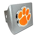 Clemson University Tigers Brushed Silver Finish with Color and Chrome Paw Emblem NCAA... by Elektroplate