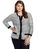 Jones New York Women’s Plus-Size Leather Trimmed Cardigan, Jasmine/Multi, 2X