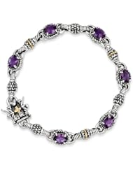 Sterling Silver w/ 14k Yellow Gold 4.57 Amethyst 7.25in Vintage Style Bracelet