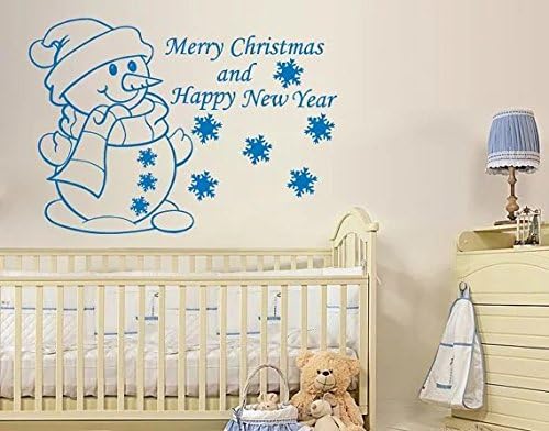 Pikoilko Merry Christmas Snowflakes Removable Vinyl Snowman Wall Stickers Decal For Living Room Art Mural Home Decor Xmas Gifts New Year 38" Tall x 53" Wide