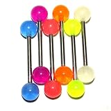 Tongue Bars - Pierced & Modified - Body Jewellery - Set Of 6 Glow In The Dark Tongue Studs
