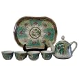 Chinese miniature tea set - 4 teacups, teapot, and tray - bok choy design, hand painted porcelain