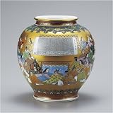 九谷焼 10号花瓶　本金百人一首 　仲田錦玉作の画像