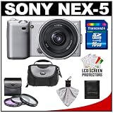 Sony Alpha NEX-5 Digital Camera Body & E 16mm f/2.8 Compact Interchangeable Lens (Silver) with 16GB Card + Battery + Case + Accessory Kit