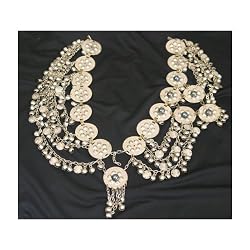 Belt, Nickel Brass Coins Bells Beads 32"