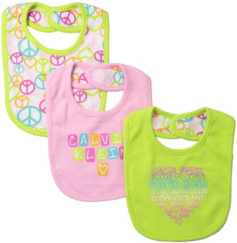 Calvin Klein Baby-Girls Newborn 3 Pack Bibs Green and Pink Group