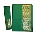 Brokat Sari gr�n traditionelles Wickelkleid aus Indien mit Blusenstoff und Wickelanleitung