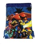 Disney Big Hero 6 Mech Bay Max, Hero, Wasabi, Honey Lemon, Tomago and Fred Drawstring String Backpack School Sport Gym Tote Bag!- Blue