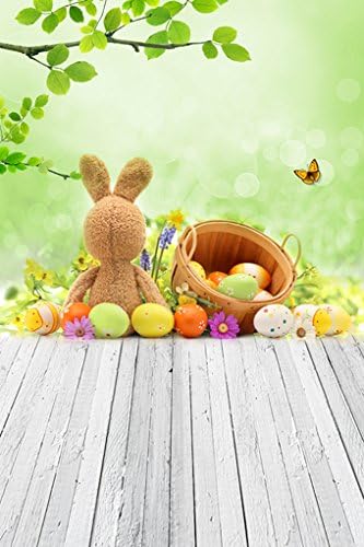 Happy Easter 6.5 Ft*5 Ft(200cm * 150cm) Polyester Cotton Rabbit Eggs Flowers Photo Background Seamless Waterproof Printed Photography Backdrop ZGE-029