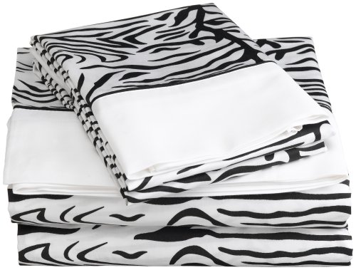 Regal 300 Thread-Count Zebra Print Full Sheet Set, Black/White