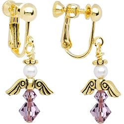 Handmade June Birthstone Angel Gold Plated Clip On Earrings MADE WITH SWAROVSKI ELEMENTS