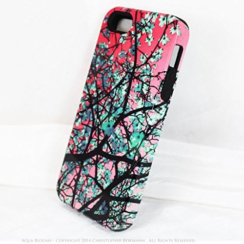 Pink Floral iPhone 5 5s Case - Aqua Blooms - Artistic Pink and Green Tree Blossom iPhone 5s TOUGH Case