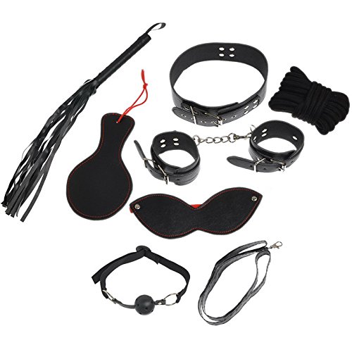 W&B Lion Black/Red/Pink PU Leather Fetish Bondage Kit Restraint Bedroom Fun Adult Sex Toy Set for Lover Couple Women (8pcs Black)