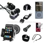 DreamBargains Premium Zune 4GB 8GB 16GB 9-piece Accessory Bundle Kit - Soft Protective Silicone Sleeve - White + Durable Metallic Sound Isoloating In-Ear Earphones + USB Retractable Cable - Black + USB Car Charger - Black + USB Travel / Home Charger + Adjustable Armbad + Neckstrap - Black + Protective Screen Film + Fully Adjustable Windshield Mount - Black
