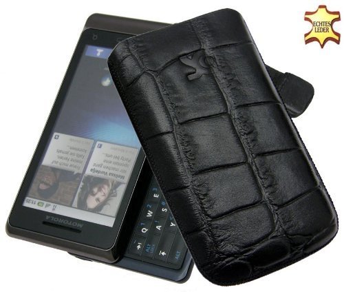 Suncase Ledertasche (Lasche mit R&uuml;ckzugfunktion) f&uuml;r Motorola Milestone 2 croco-schwarz Preisvergleich
