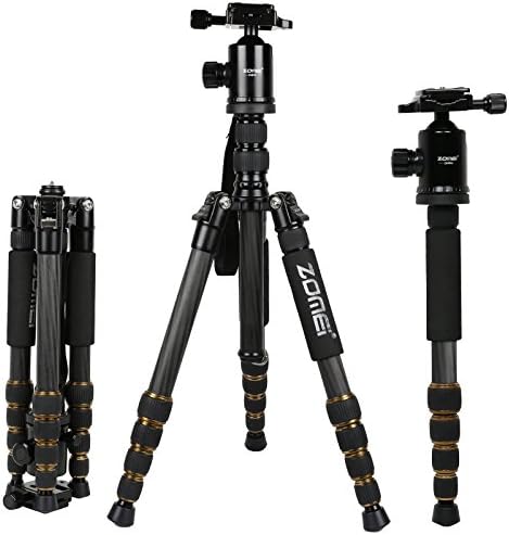Zomei Z699c Portable Carbon Fiber Tripod Monopod Kit with Ball Head Compact Travel for Canon Sony, Nikon DSLR Cameras