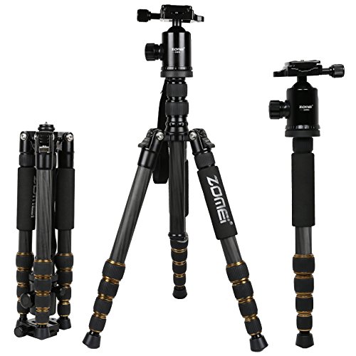 Zomei Z699c Portable Carbon Fiber Tripod Monopod Kit with Ball Head Compact Travel for Canon Sony, Nikon DSLR Cameras