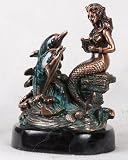 6 inch Copper Mermaid Plays Music For Twin Dolphins Display Figurine