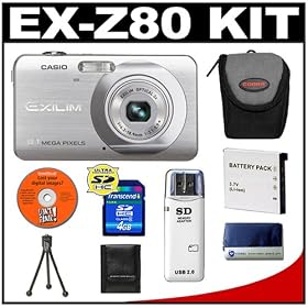 Casio Exilim EX-Z80 (Silver) Digital Camera with 4GB SDHC Memory Card + NP-60 Battery +...