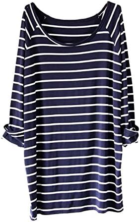 Createearth Women's White Black Striped Loose T-Shirt