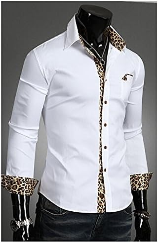 The 2015 fashion men's shirts urban leisure leopard splicing shirt