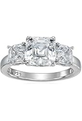 Platinum-Plated Sterling Silver Swarovski Zirconia 3cttw Asscsher Three-Stone Anniversary Ring