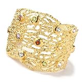 Sterling Silver / Platinum or 18K Vermeil 6 Multi-Gem Wide Cuff Bracelet
