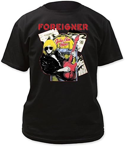 Foreigner - Mens Juke Box Hero T-Shirt, Size: Medium, Color: Black