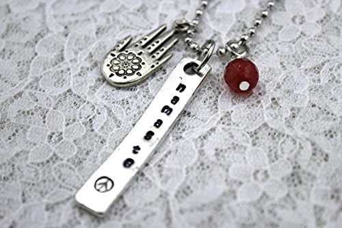 Hand Stamped NAMASTE Bar Necklace with Agate dangle