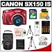 Canon PowerShot SX150 IS 14.1 MP Digital Camera (Red) with 8GB Card + Batteries/Charger + Case + Tripod + Cleaning & Accessory Kit