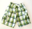 Mens Swim Trunks by RS Surf with Elastic Waist, 2 Side Inseam Pockets, 2 Cargo Pockets, Faux Board Short Front, Fully lined. Green Plaid in sizes S-XXL.