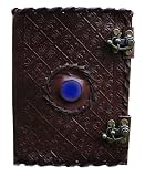 Handmade Embossed Blue Stone Leather Journal Notebook Refillable Sketchbook with 2 Latches, Lace Edging Diary By Cuero