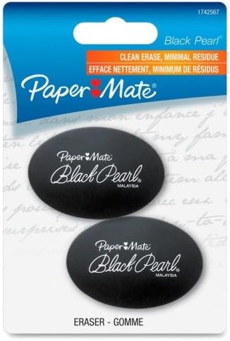 Wholesale CASE of 25 - Paper Mate Black Pearl Premium Latex Free Eraser-Rubber Erasers, Latex-free, 2/PK, Black