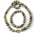 Shell Pearl Majorca Necklace Black Silver Copper Tone 10.0-10.5mm 18" Single Strand With Bracelet Bucasi