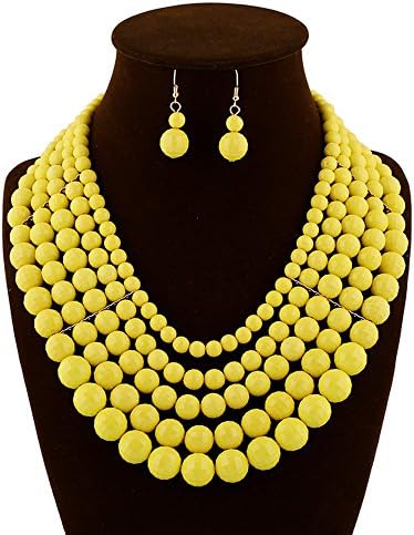 Starkyue Women Gold Chain Charm Pendant Big Chunky Bib Statement Necklace Rings Set (Yellow)