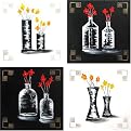 Black and White Bottle Original Hand-Painted Oil on Canvas 4-pc. Set