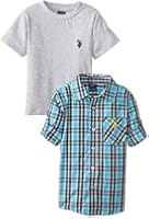 U.S. Polo Assn. Little Boys' Crew Neck T-Shirt and Long Sleeve Plaid Sport Shirt