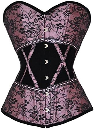 GLGG Women's Retro Leather Breathable Shaper Overbust Printing Court Corset Top (XXL, Brown)