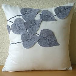 Winter Leaves - Throw Pillow Covers - Suede Pilllow Cover with Felt Embroidery