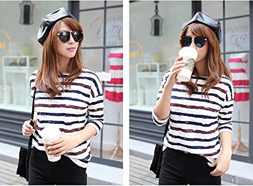 [Kapua] ボーダー 柄 カジュアル シャツ ニット 七分袖 トップス レディース