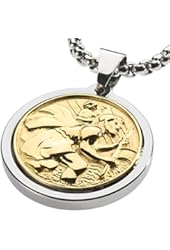 Unique Tungsten Medallion Necklace. Stainless Steel Saint Christopher Inlay with 18kt Gold Plating.