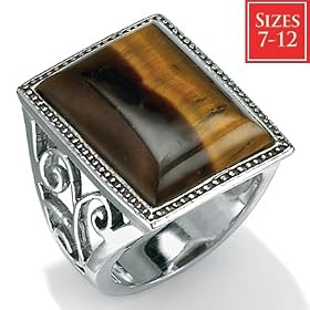 Tiger's-Eye Silver Cutout Ring, Sizes 7-12 by 