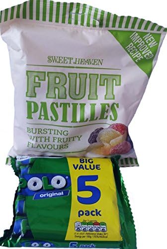 Polos and pastilles british candy sweets bundle two items one x five pack polo mint rolls , one bag fruit pastilles
