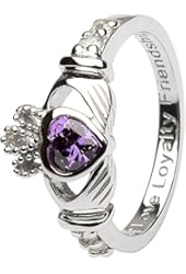 FEBRUARY Birth Month Silver Claddagh Ring LS-SL90-2. Made in Ireland.