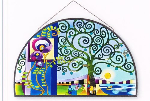 Art Nouveau Landscape Metal-Framed Stained Glass Art Panel 19.5 W X 10.5 H Joan Baker Designs APM318