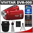 Vivitar DVR-508 HD Digital Video Camcorder Recorder (Red) + Case + 4GB Card + Battery & Charger + Accessory Kit