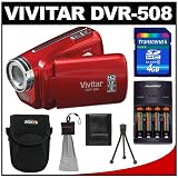 Vivitar DVR-508 HD Digital Video Camcorder Recorder (Red) + Case + 4GB Card + Battery & Charger + Accessory Kit