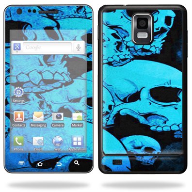 Protective Vinyl Skin Decal for Samsung Infuse 4G Cell Phone i997 AT&T - Blue Skulls