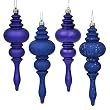 8ct Cobalt Blue 4-Finish Regal Shatterproof Finial Christmas Ornaments 7"