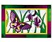Butterfly Plum Green Border (Contemporary) Horizontal Art Glass Panel Wall Hanging Suncatcher 14 x 20